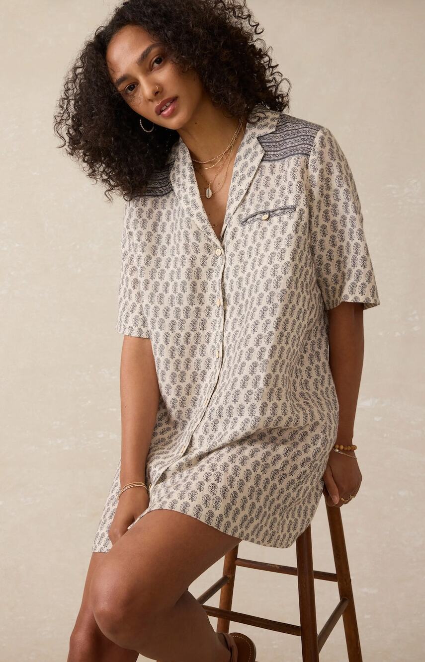 NWT Faherty Paradise Point Shirtdress Size Small Linen Block Print Floral Casual